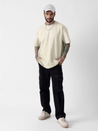 Solid Oversized : Egg-Shell White T-shirt - Image 3